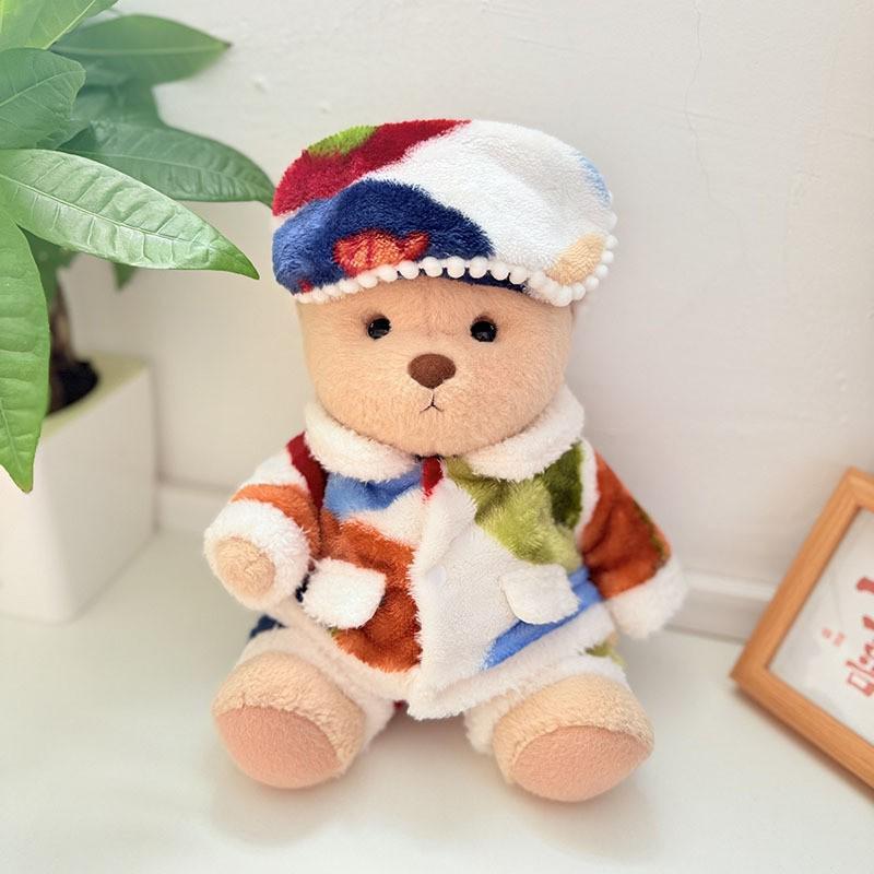 Medium Bear Outfit - Blue Pink Striped Carrot Overalls Set