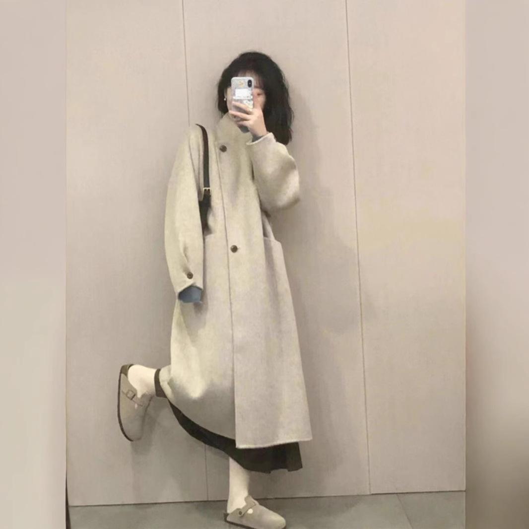 

Пальто женское осенне-зимнее новое шерстяное пальто высокого класса, небольшого размера, средней и длинной длины 2XL