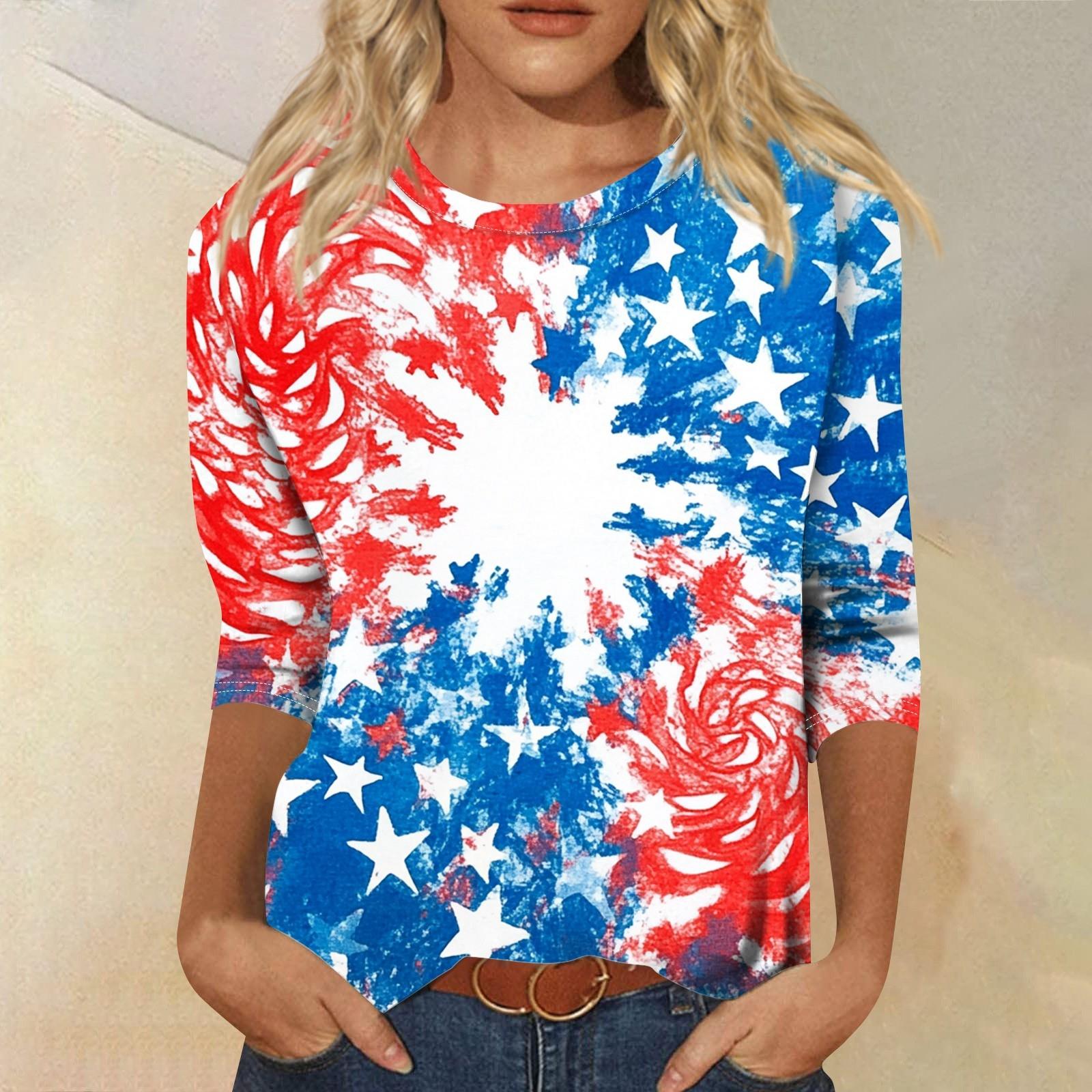 

Women s T-shirt Casual Independence Day Print Top T-shirt Crewneck Jumper XL