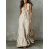Women's Solid Color Sleeveless V-neck Linen Cotton Big Swing Dress, Spring Summer Casual Dress for European American