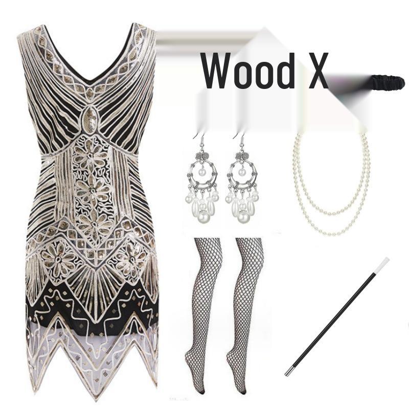 1920s Retro Beaded Tassel Sequin Dress - Handcrafted, Sexy Performance Costume for Women in Plus Sizes