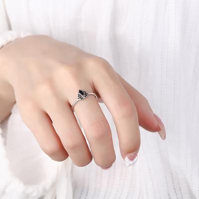 Vintage Echt S925 Sterling Silber Schwarz Obsidian Ring Für Frauen Anillos De Crown Form Obsidian Schmuck Edelstein Für Weibliche Anel