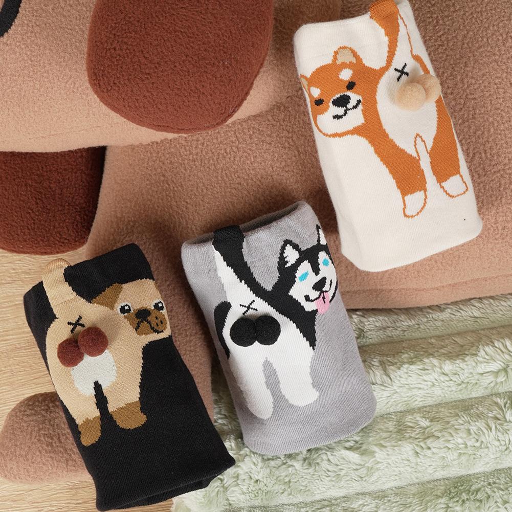1/2Pair Cartoon Cute Dog/Cat Balls Cotton Socks Lolita Knitting Socks Women Girls Middle Tube Sleep Sock Pet Print Floor Sock
