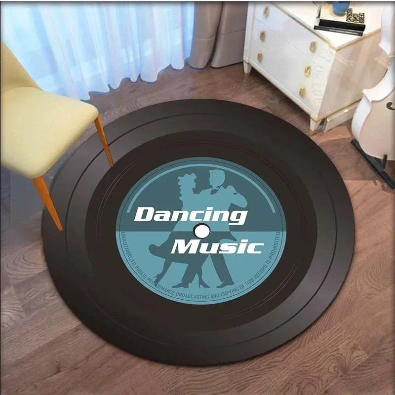 Płyta CD z wzorem muzycznym Okrągły dywan Retro Mata podłogowa Dekoracyjny dywanik do salonu sypialni Antypoślizgowy Dywanik podłogowy do wypoczynku Dywanik do strefy mody