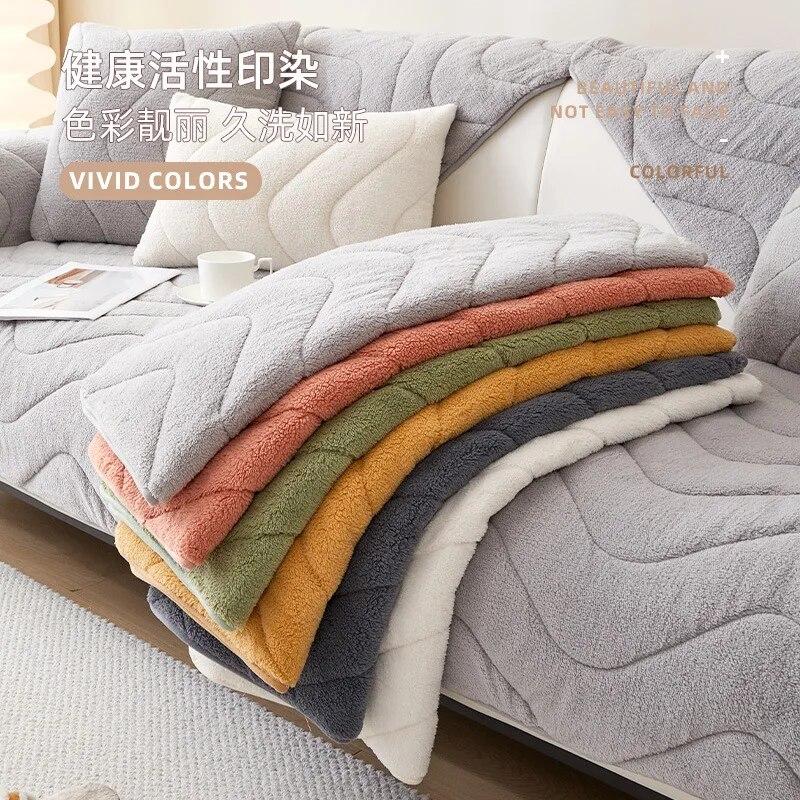 Nordische Patchwork Wellen Sofaüberzug Rutschfest Dickes Plüsch Sofa Kissenmatte für Wohnzimmer Ecksofa Heimdekoration