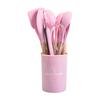 Set di 12 Pezzi Utensili da Cucina in Silicone Antiaderenti Spatola Paletta Fruste per Uova Manico in Legno Set di Strumenti per Cucinare