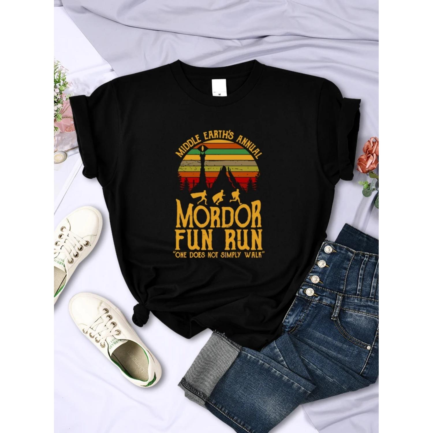 

Middle Earth S Annual Mordor Fun Run T Shirts Women Vintage Casual All-math Tops Breathable Fashion Short Sleeve Womans Clothing S чёрный
