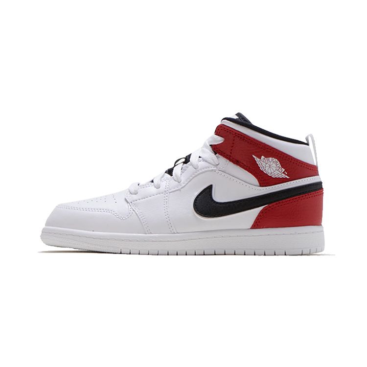 

Кроссовки Air Jordan 1 Mid PS Chicago Kids Белые Черные Gym-Red 640734-116