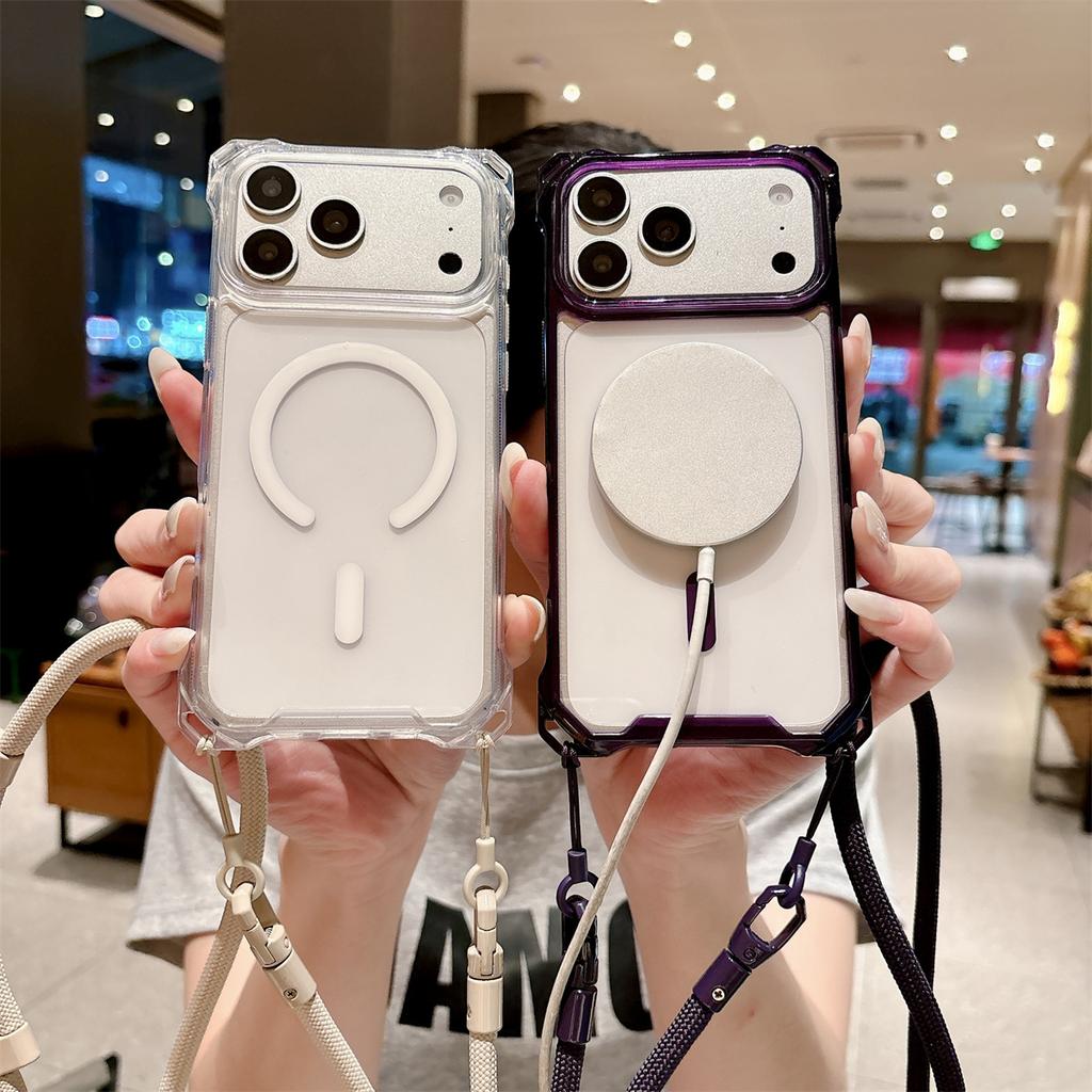 Capa Transparente para Celular Crossbody para iPhone 17 Air 16 15 Plus 14 13 12 Pro Max 16E para Magsafe Capa de Carregamento Sem Fio Magnético