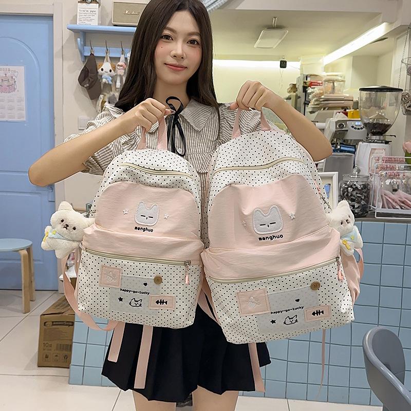 Japanese New High-value, Fresh and Sweet, Cute Cat Broken Store Backpack, Lightweight Spring Outing Backpack for Junior High School Students