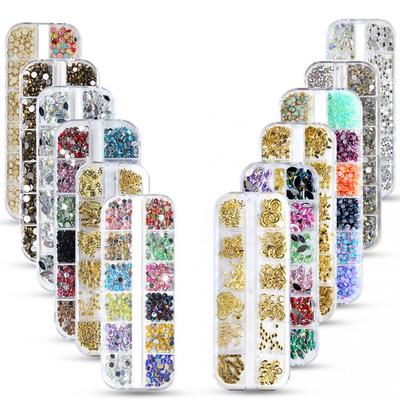 12 Grid 3D DIY Glitter Nail Art Rhinestone Sequins Decoration Manicure Tips