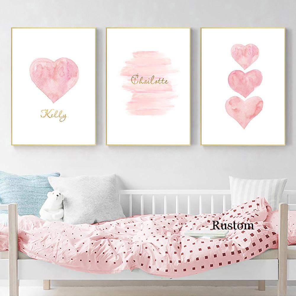 

Girl Room Decor Modern Fashion Wall Art Printings Pink Heart Paintings On Wall Loft Nordic Canvas Pictures for Home Design No Frame