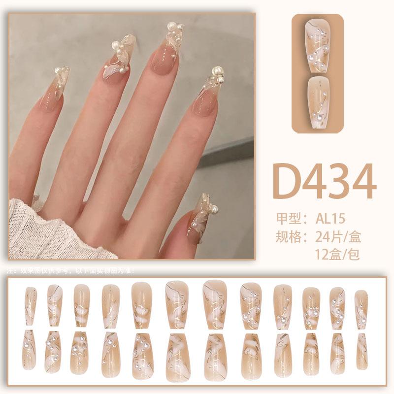 24 Stück Frischer und sanfter Wind Tragen Nagelkunst Lange Perle Entladen Falsche Nagelstücke