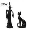 Office Desk Decoration Cute Witch Cat Resin Figurine, Halloween Garden Statue, Spooky Home Indoor Outdoor Yard Decor Ornaments for Patio Balcony
