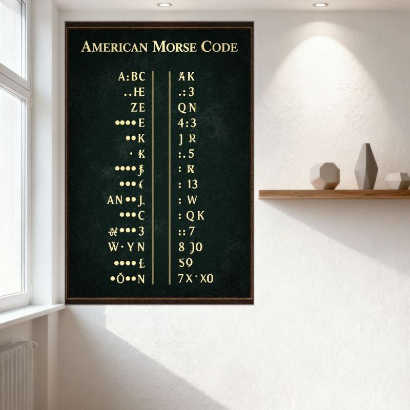 Amerykański Kod Morse'a Vintage Edukacyjny Znak Blaszany, Retro Dekoracja Ścienna do Domu Biura Jaskini Mężczyzny, Tabela Alfabetu Kodu Morse'a