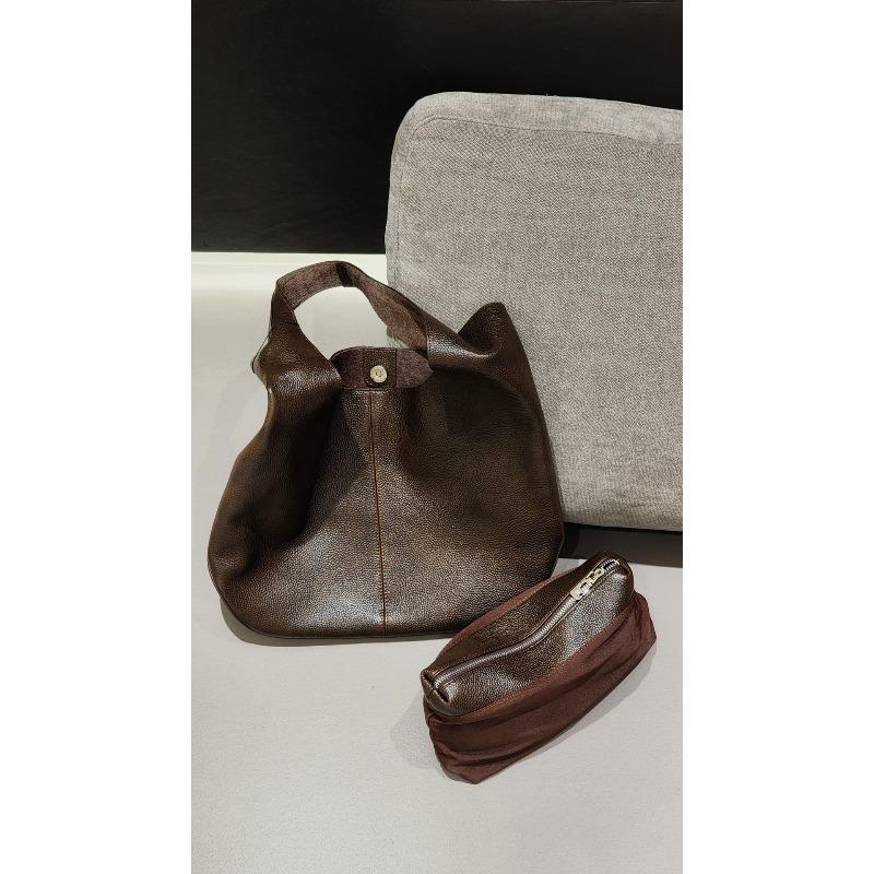 Saddle leather first layer cowhide hobo armpit bag women's retro solid color tote bag versatile commuter shoulder bag