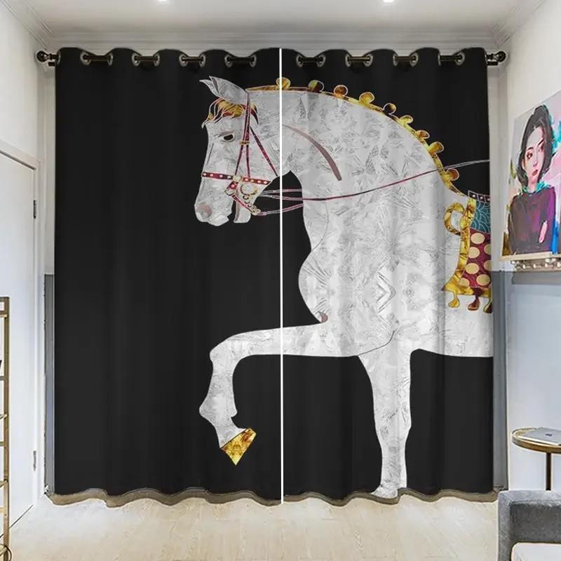 

Horse Drape Panels Running Chestnut Horses Mare and Foal Meadow Scenic Summer Day Outdoors Living Interior Room Rest Room Window Drapes Pale W60H60(CM)x2PCS&Grommet Top