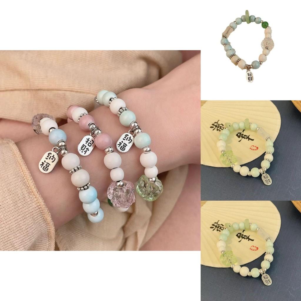 Modern Chinese Pink Ceramic Bead Bracelet With Lion Head For Travel Souvenirs