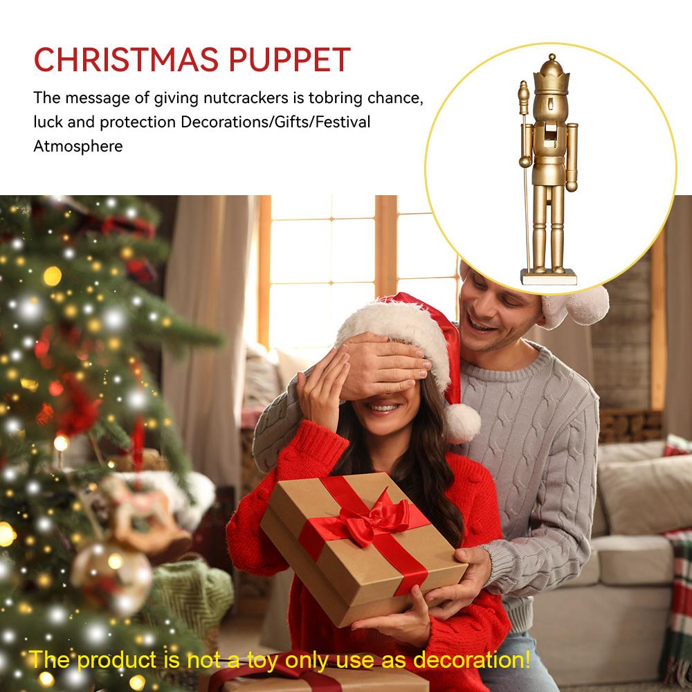 25cm/38cm Christmas Nutcracker Wooden Soldier Golden King Drummer Creative Craft Festival Gift Desktop Ornament Home Decoration