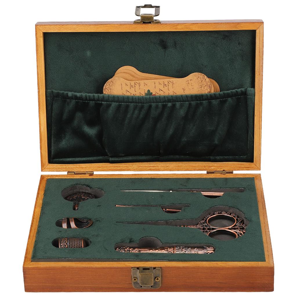 Vintage Embroidery Scissors Set Wooden Stainless Steel Sewing Box Scissors Kit Multifunctional