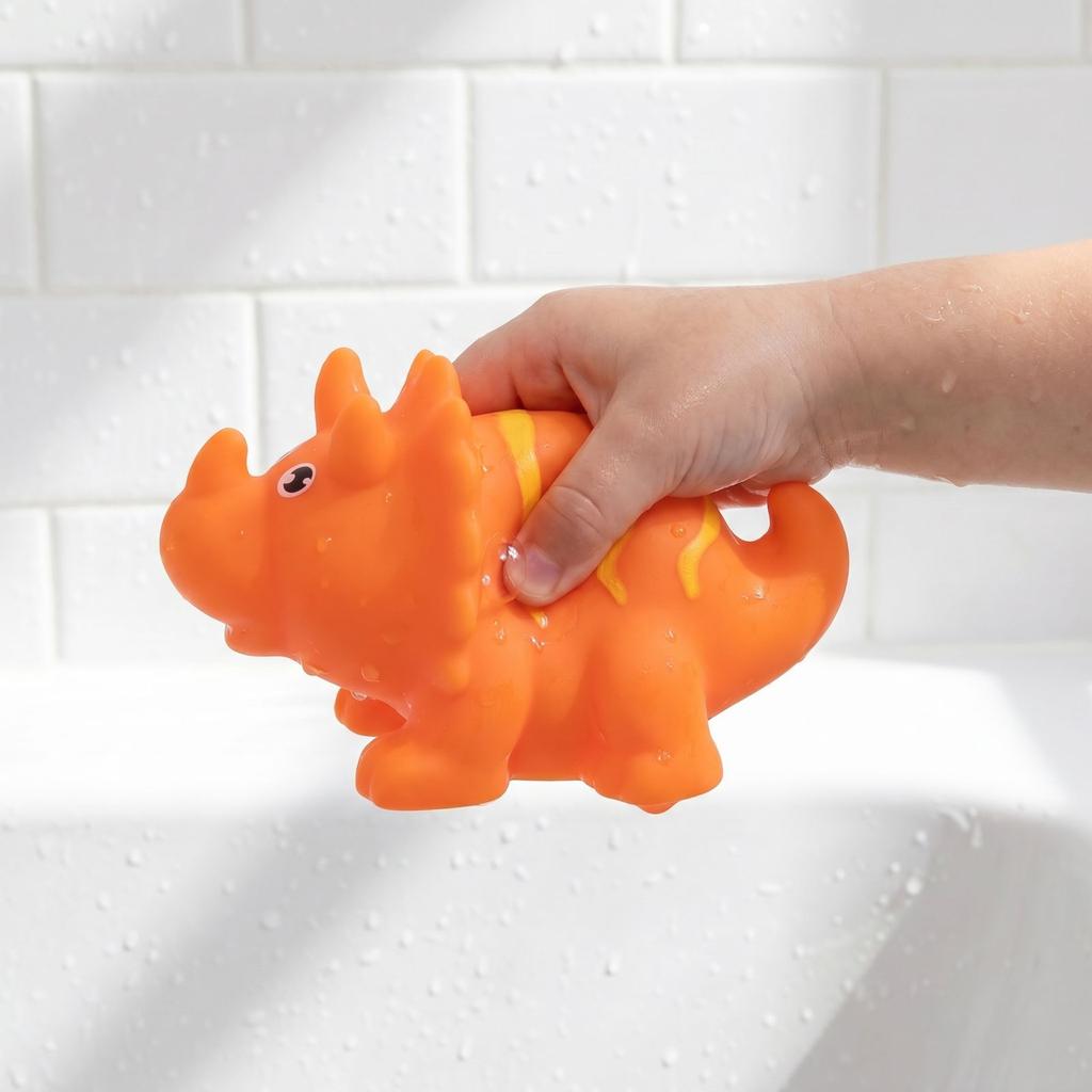 Dinosaur Animal Squeeze Toy Soft Vinyl Figure for Bath and Desk Decor with Squeaky Sound for Children and Adults