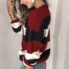 Fashion Women  Long Sleeve Striped Print Casual Knitted Loose Sweater Top