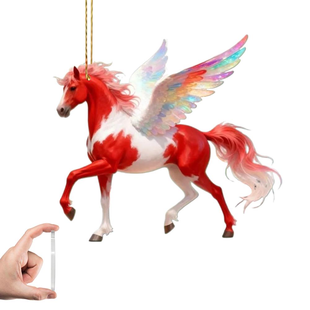 

2D Acrylic Horse Car Rearview Mirror Pendant Charm Christmas Tree Ornament Party New Year Hanging Decor Acrylic Horse Pendant