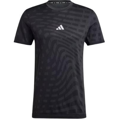 Gym+ Training Seamless Moisture-Wicking Printed Round Neck Short Sleeve T-Shirt Men Tops Black Grey IM7485
