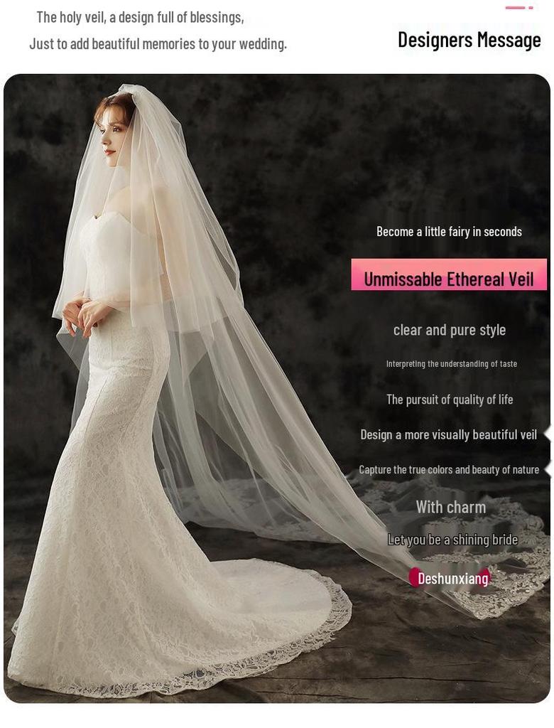 Summer Bridal Lace Edge Wedding Veil with Long Train