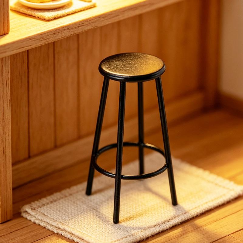1Pcs Dollhouse Kitchen Cafe Furniture Decoration 1:12 Scale Miniature Bar Stool Metal Round Chair Model
