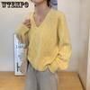 Knitted Heart Pattern Women Sweater Sweet Loose Short Pull Pullover Simple Casual Style V-neck Long Sleeve Top Korean Fashion