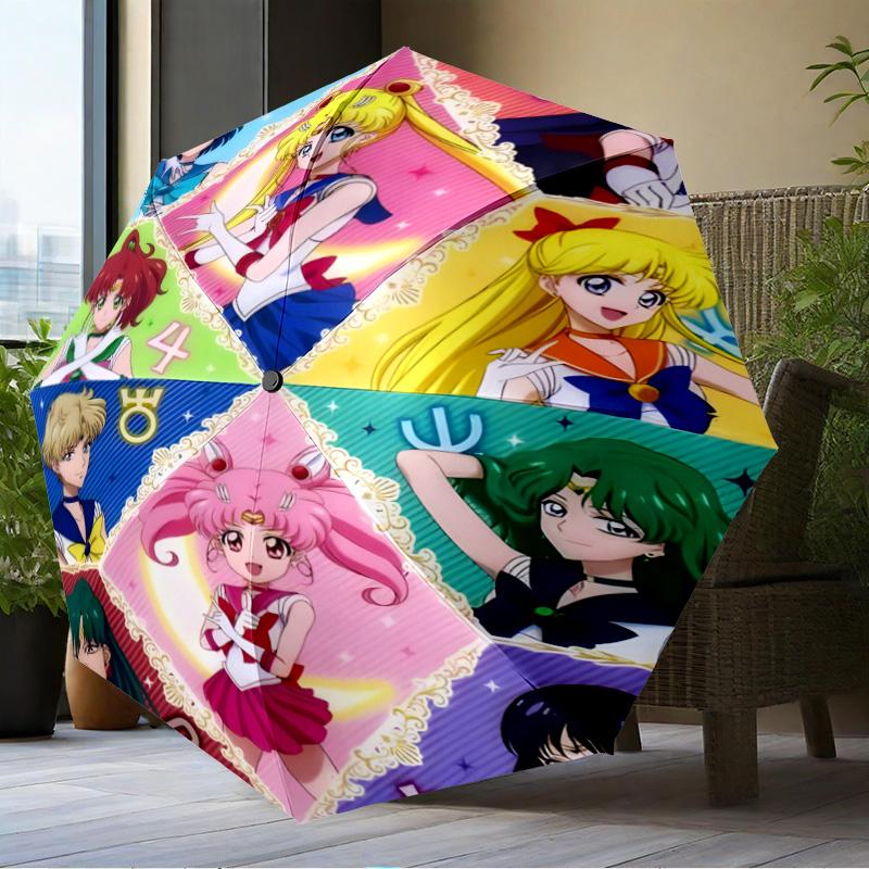 Sai-lor Anime Characters Umbrella Folding Umbrella, Automatic Umbrella 8-Frame for Travel, Camping Use Gift for Halloween Christmas