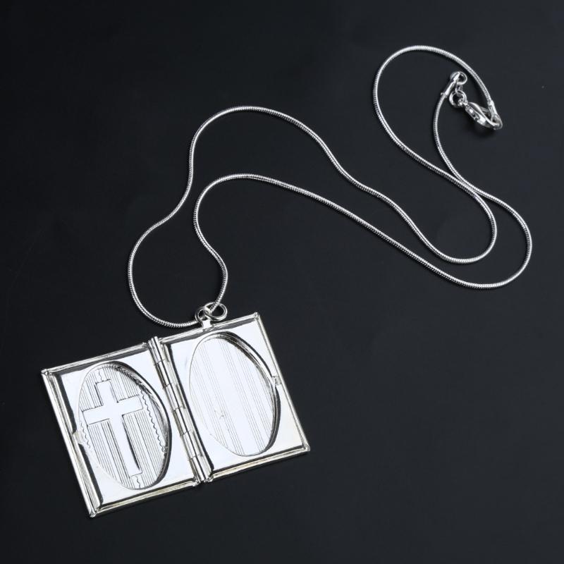 Bible Book Locket Charm Pendant for Jewelry Making Holy-Bible Pendant Cross Picture Box Frame Charm DIY Necklace Jewelry