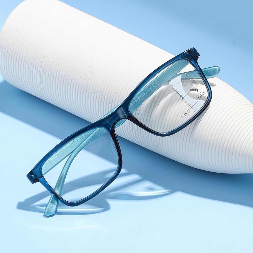 Women's Fashion Ultra-Light Progressive Multifocal Reading Glasses - Square Frame, Anti-Blue Light, Near & Far Vision.