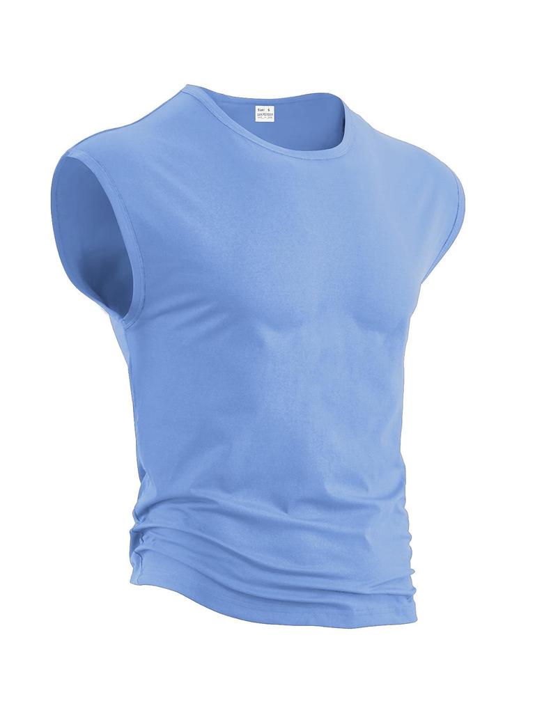 Cross-border 2025 Men's Summer Sleeveless T-shirt - Youth Loose Fit Solid Color Thin Tank Vest
