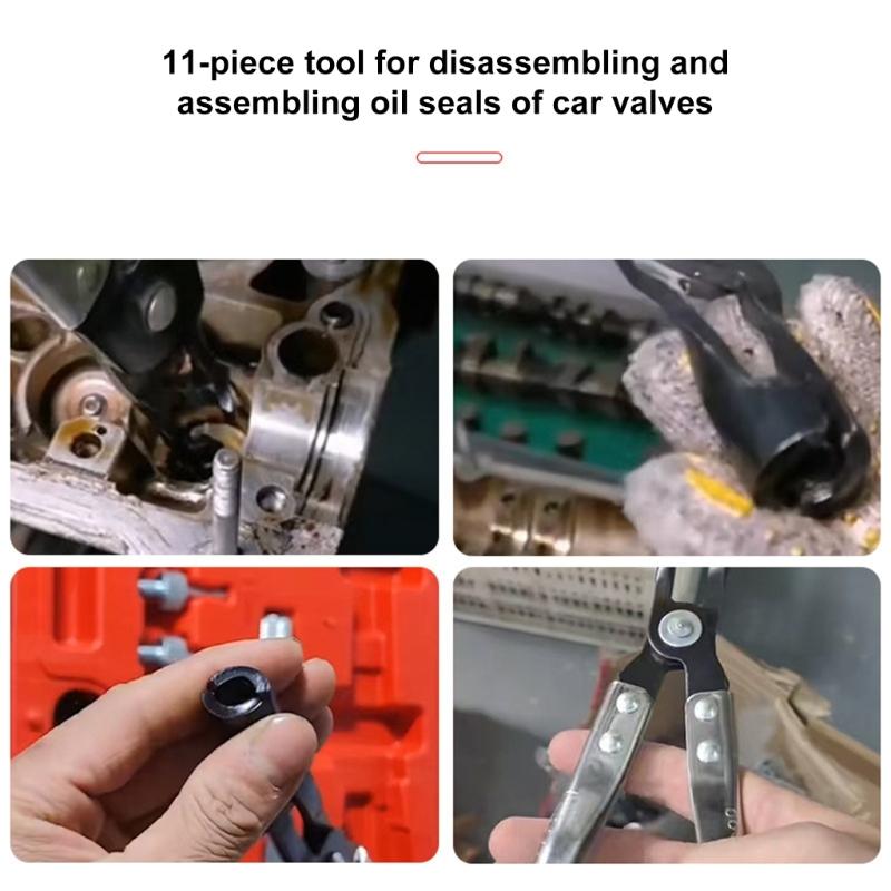 11 Piece Comprehensive Valves Seal Removal and Installer Tool Set For Multiple Vehicle Types Including Blue Storage Case