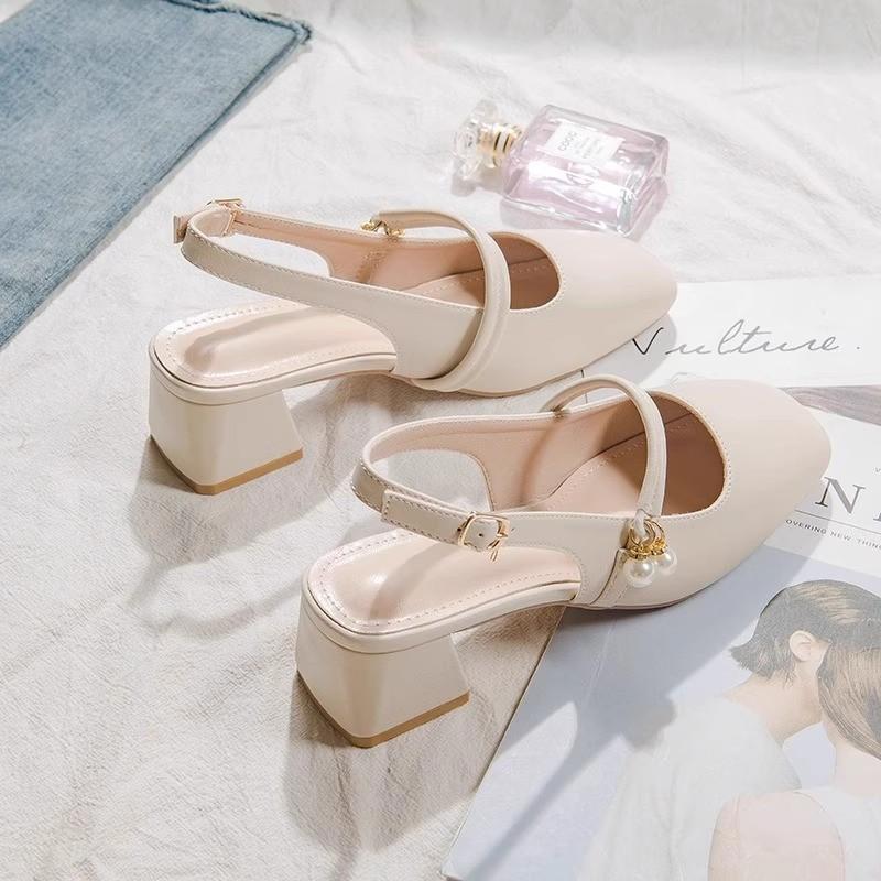 Soft Leather Bag Head Sandals Women's Summer 2025 New French Outer Wear Fairy Beautiful Low Heel Medium Heel Thick Heel High Heels