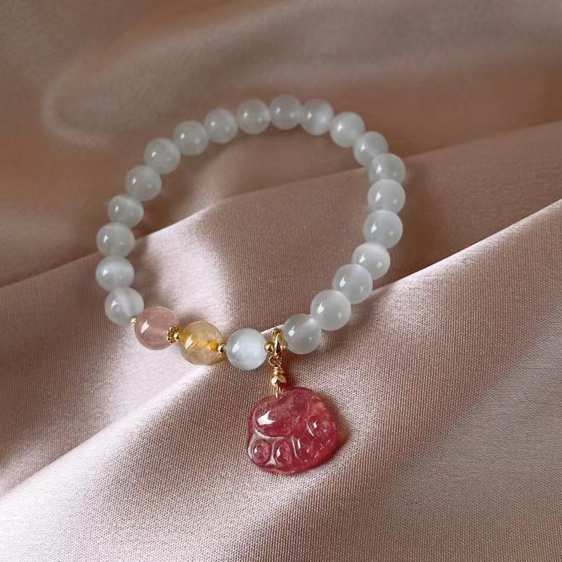 Strawberry Crystal Cat Claw Bracelet Fashion Opal Bangles Women Fashion Jewelry Accessories Gift белый
