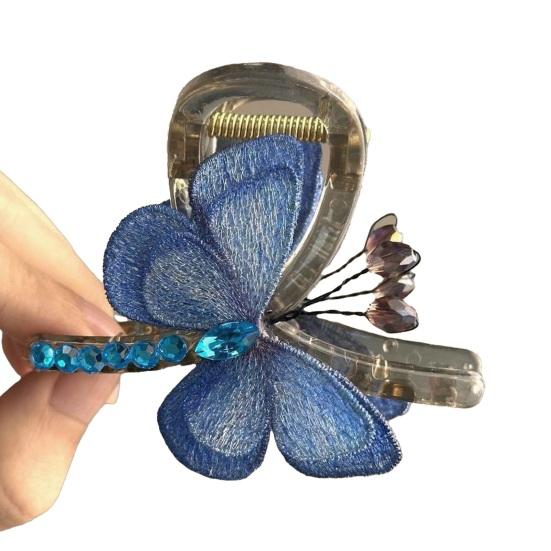 

Hair Claw Retro Style Embroidery Butterfly Decor Hair Clip Anti-slip Teeth Strong Grip Back Head Hair Organizer Clip синий