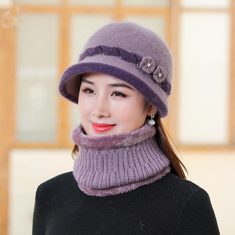 

Thickened Rabbit Fur Knitted Wool Hat Women s Autumn and Winter Middle-aged and Elderly Basin Hat single hat