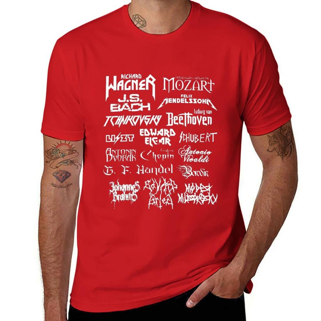 Koszulka z klasycznymi kompozytorami heavy metalową czcionką dla chłopców białe ubrania kawaii vintage koszulki męskie