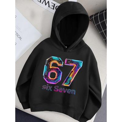 Trend Dazzle Color Herren Kapuzenpullover mit Aufdruck Nummer 67 Persönlichkeit Graffiti Locker Lässig Damen Kapuzenoberteil