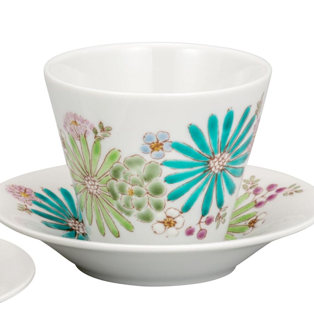 Kutani Ware Iwataya Pair Free Color Play Cup/Flower K8-1083