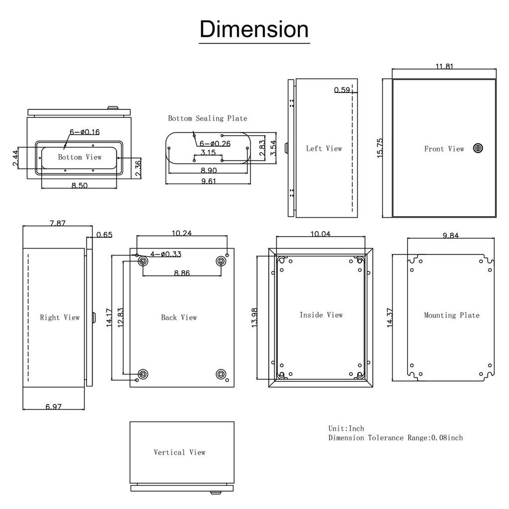 NEMA Steel Enclosure, 16 X 12 X 8\'\' NEMA 4X Steel Electrical Box, IP66 Waterproof & Dustproof, Outdoor/Indoor Electrical Junction Box, with Mounting