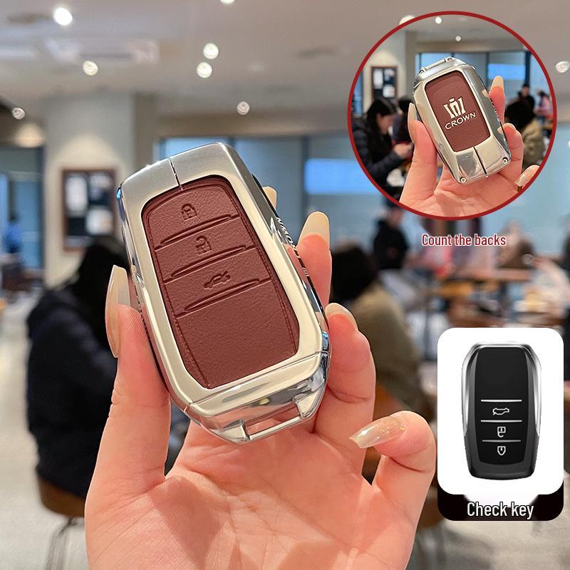 Premium Metal & Leather Key Case for 14th Gen Toyota Crown