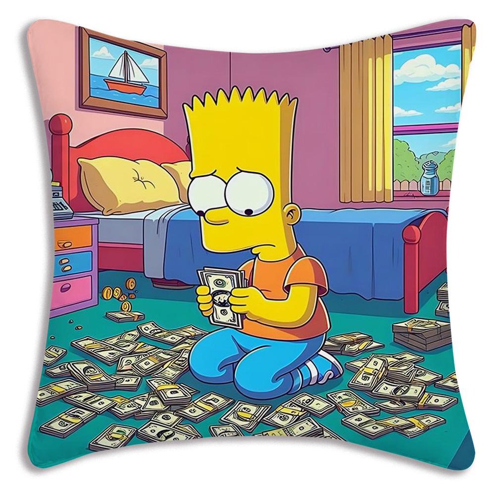 Funda de Almohada de Dibujos Animados Para S-Simpsonss Fundas Decorativas para Sofá del Hogar Impresión a Doble Cara Felpa Corta Funda de Cojín Linda