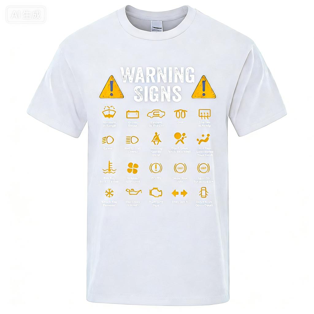 2026 Unisexs Summer 100 Cotton Driving Warning Sign Letter Printed Round Neck Short Sleeve Outdoor Soft Breathable Tshirt