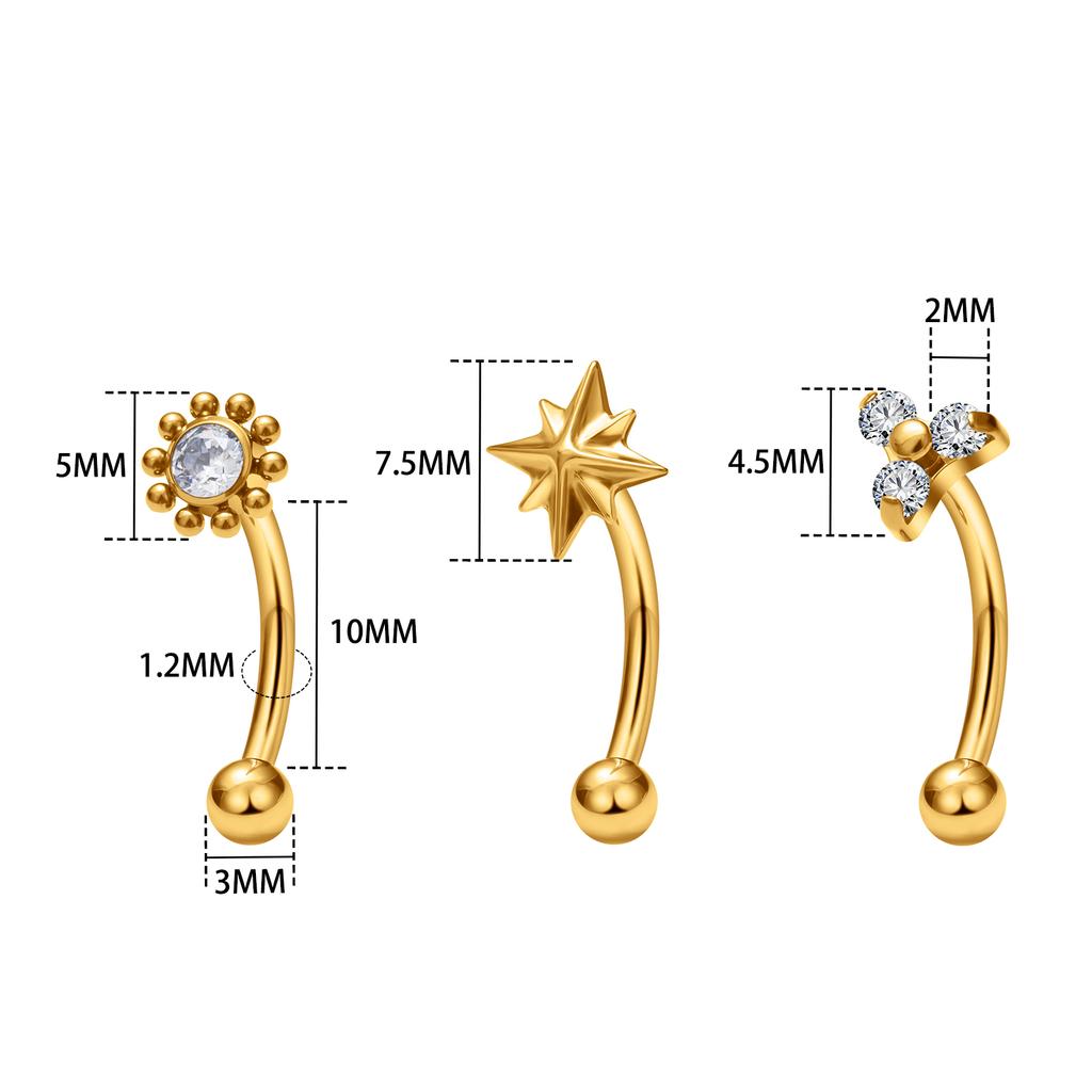 G23 Titanium ASTM-F136 Nternal Thread Eyebrow Piercings Body Jewelry For Women Zircon Earring Star Flower Heart