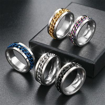 Trendy Titanium Steel Rotatable Chain Ring for Men - Hip Hop Couple Style Jewelry