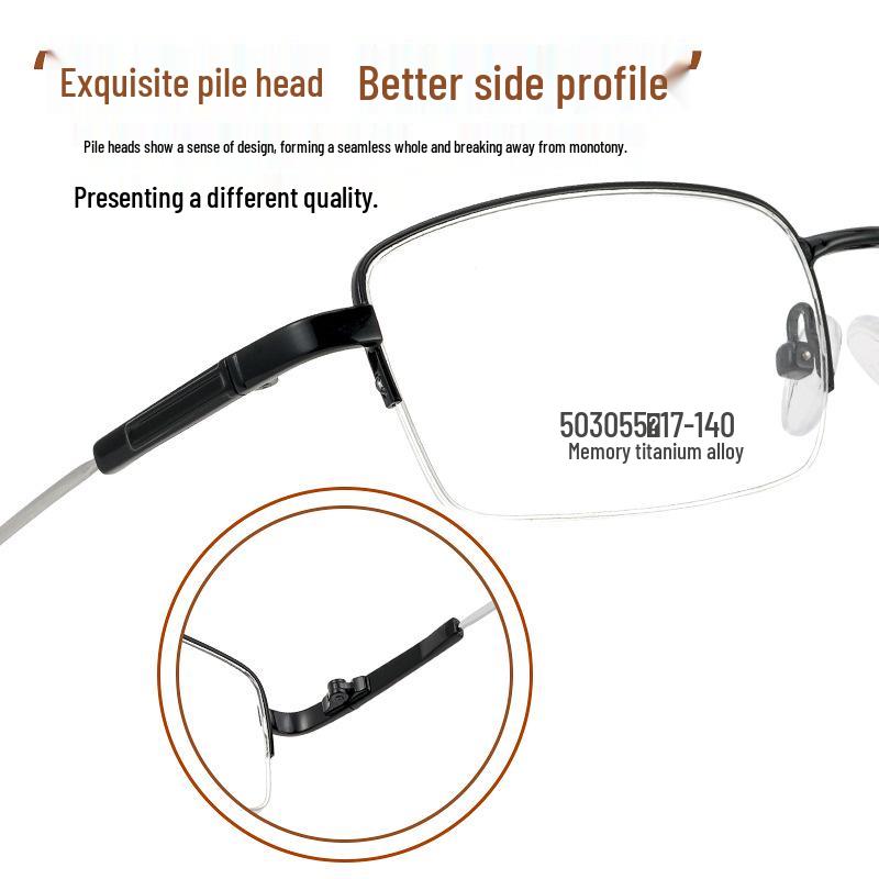 Ultralight Men's Business Titanium Semi-Rimless Eyeglass Frame for Prescription Glasses